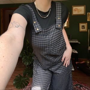 Grid Navy & Gold Flare Leg Jumpsuit